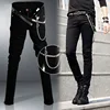 Idopy Hot Selling Men`s Korean Designer Black Slim Fit Jeans Punk Cool Super Skinny Pants With Chain For Male 2