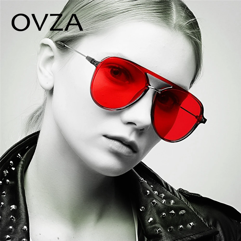 

OVZA 2019 Big Sunglasses Women Classic Pilot Sunglasses Mens Fashion Red Glasses Transparent Frames lentes de sol S7000
