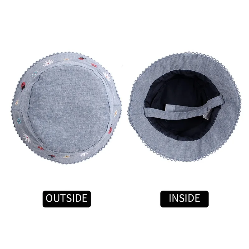 Flower Baby Girls Hat Summer Sun Cap For Girls Fashion Denim Kids Bucket Hat Sun Protect Hat With Strap Baby Girls Clothing 0-4Y (2)