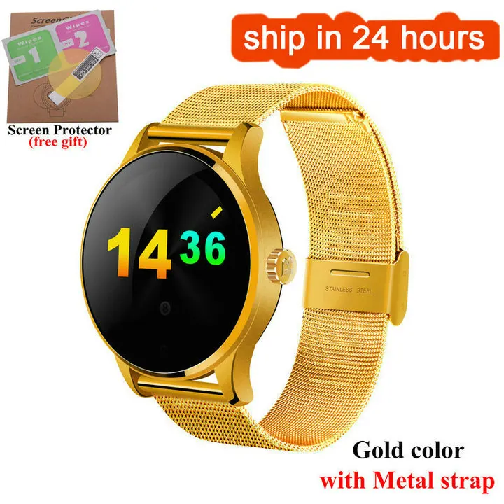 Смарт-часы Hold Mi K88H, 1,22 дюймов, ips, круглый экран, поддержка, спортивный монитор сердечного ритма, Bluetooth, умные часы для IOS, Android - Цвет: Golden Metal strap
