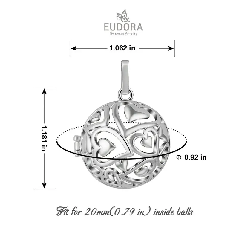 Eudora 20 мм гармонии подвеска в форме шара Цепочки и ожерелья сердце круглый медальон клетка подходит 20/18 мм музыкальное звучание ПЕРЕЗВОН МЯЧ для беременных Для женщин K292