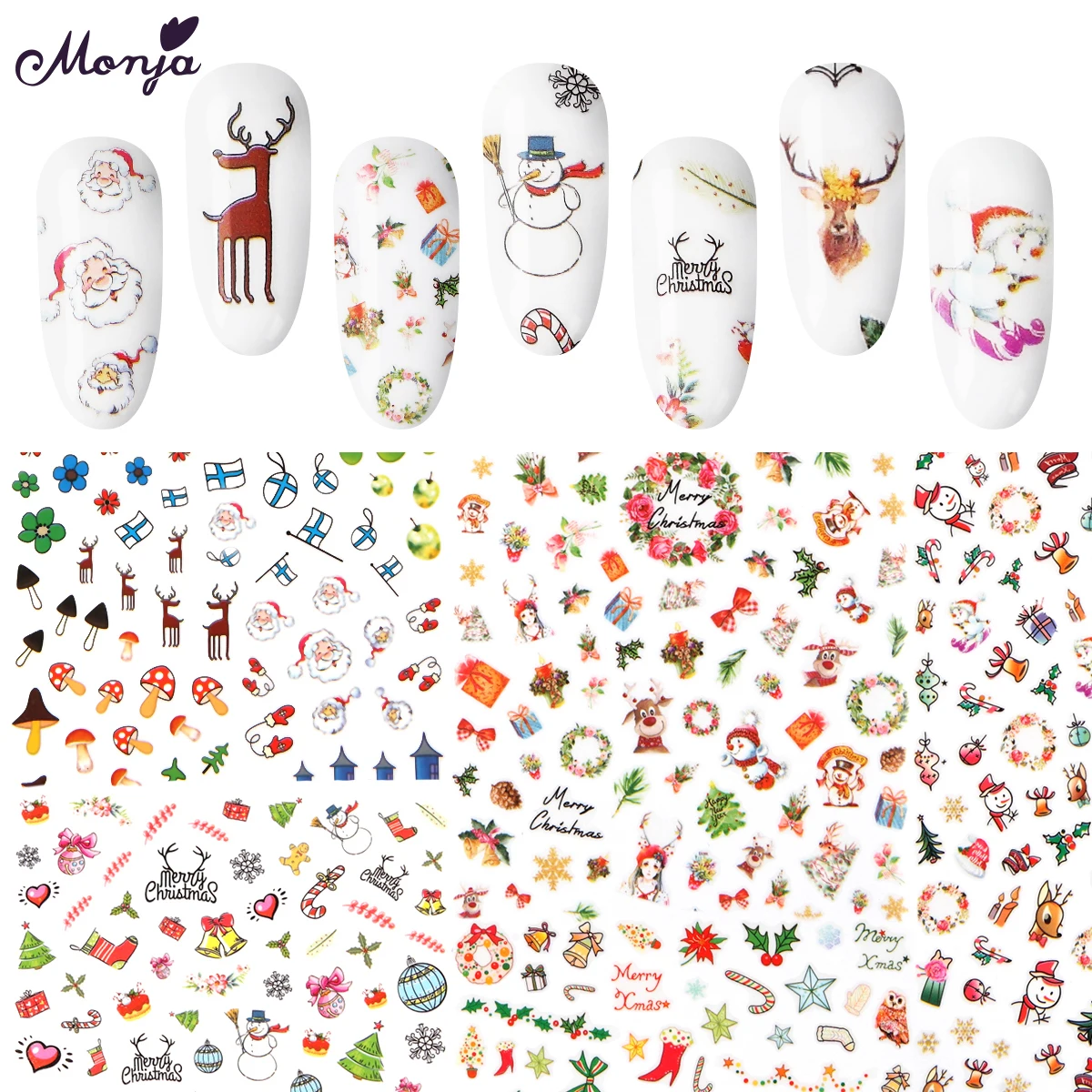 

Monja 10 Styles Nail Art Christmas Series Self-Adhesive Stickers Mixed Pattern Design Decals DIY Decoration Accessories