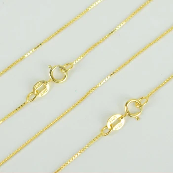 

Italy Made 925 Sterling Silver & Yellow Gold Color Thin Slim Box Chain Necklace 40/45cm collares kolye Collier for Women Girls