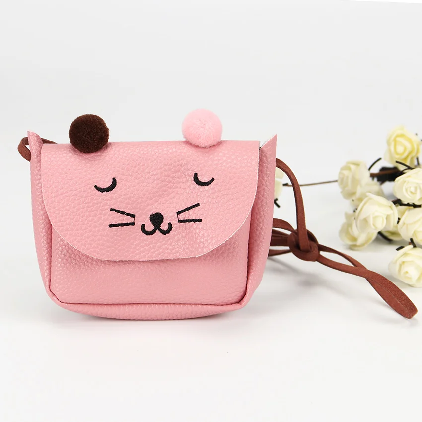 Маленькая девочка мини милый кот уха Детская сумка через плечо универсальная ключ кошелек для монет милая сумка - Цвет: Pink