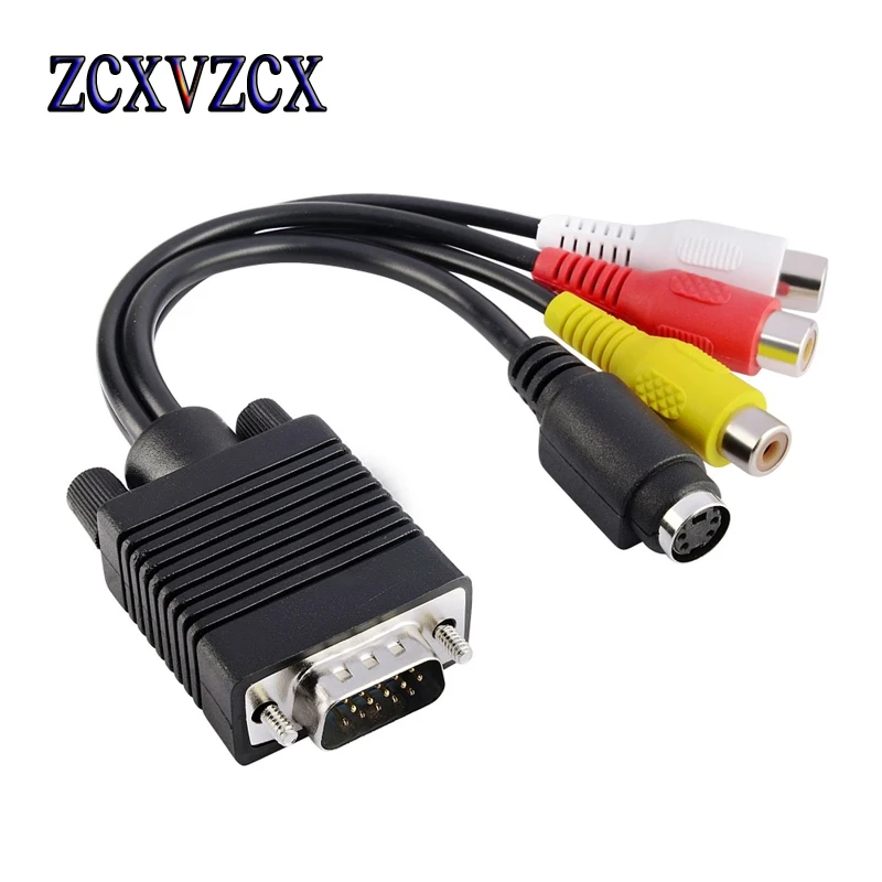Zcxvzcx MVpower Useful VGA Male to S Video 3 RCA Female Video Cable AV TV Adapter