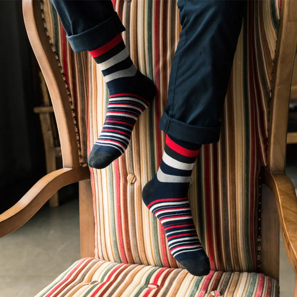 Feitong/модные мужские цветные носки в полоску; сезон осень-зима; хлопковые носки; повседневные хлопковые носки; calcetines hombre chaussette homme