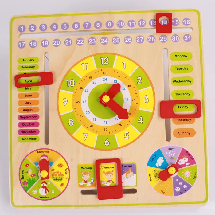 Детские деревянные игрушки с календарем, многофункциональные детские цифровые часы с датой и погодой, диаграмма сезона, для малышей, для раннего обучения