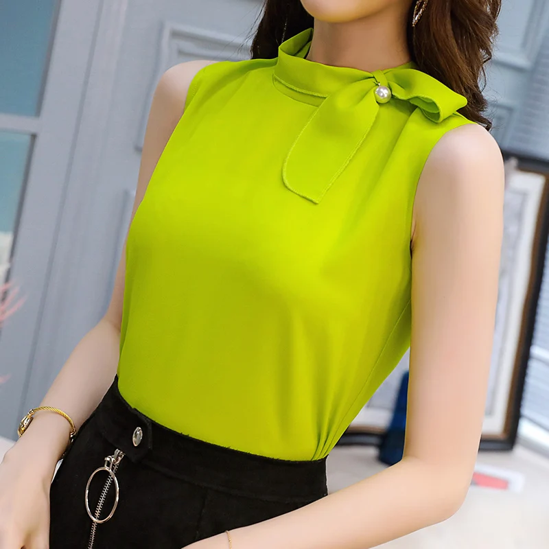 

Chiffon Blouses women's diamond bow Shirts 2018 summer new casual hot wild rhinestone bow ladies tops free shipping