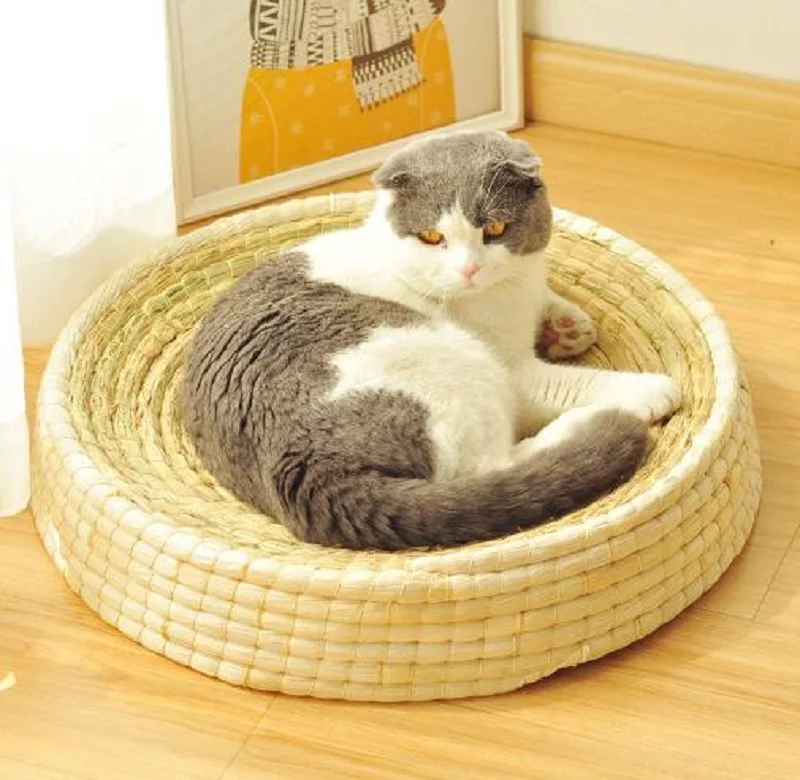 Ручной работы плетеный износостойкий ПЭТ кровать большая Когтеточка для кота доска чаша гнездо 3 размера круглая подушка для шезлонга
