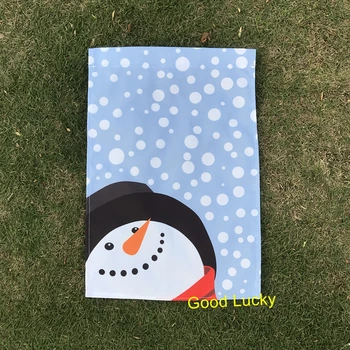 

50pcs/lot new cheap garden Christmas flag monogram outdoor soft burlap DIY yard flags snowman design X-mas garden flag