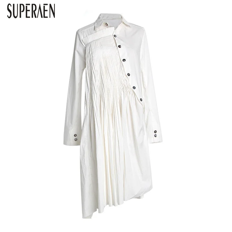 

SuperAen Asymmetrical Fashion Women Shirt Dress Solid Color Wild Cotton Ladies Dress Summer and Spring New 2019 Women Clothing