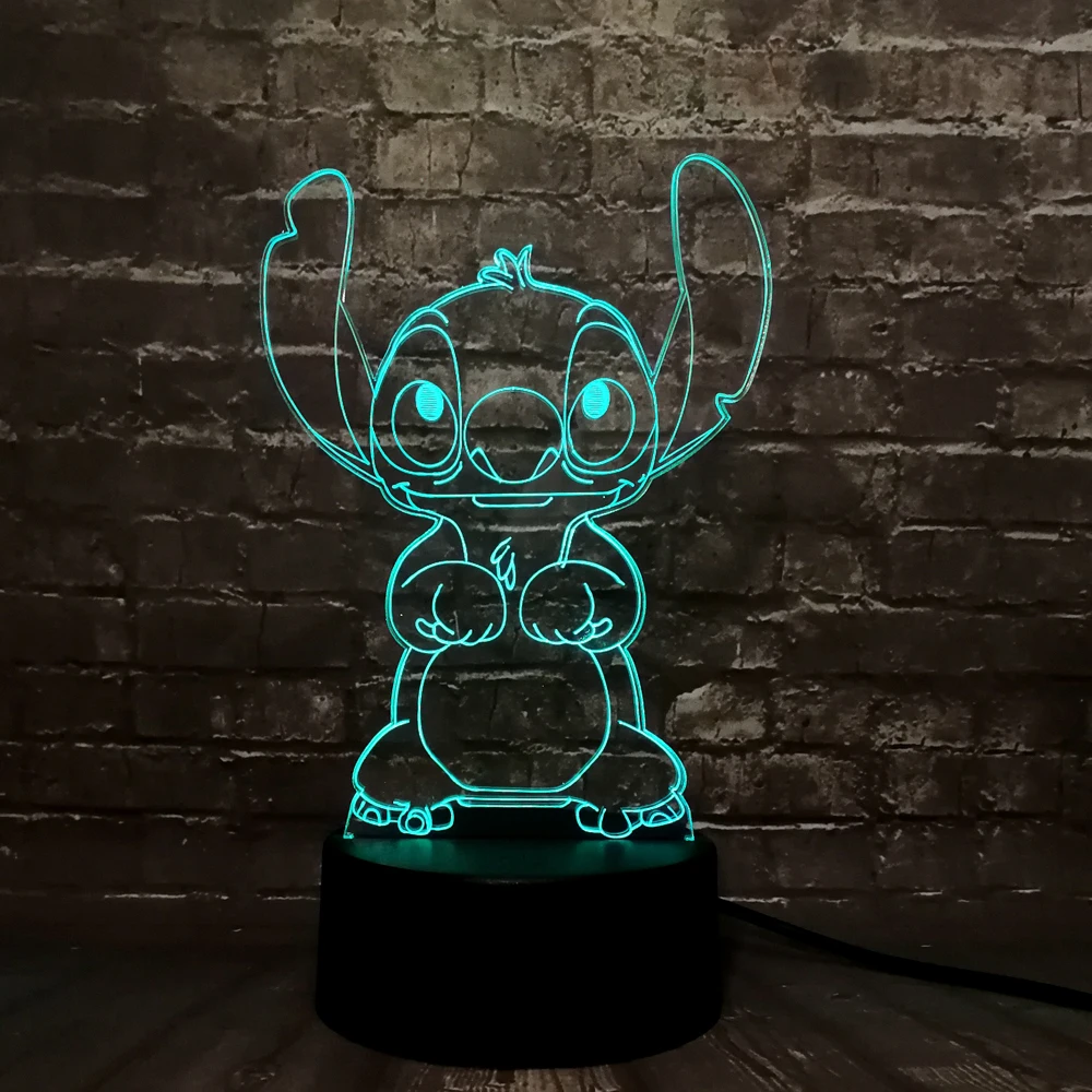 

Dropshipping Lilo Stitch New 2019 3D Night Light LED Lamp Mickey Minnie Mouse Tinker bell 7 Colors Change Room Decor Baby Gift