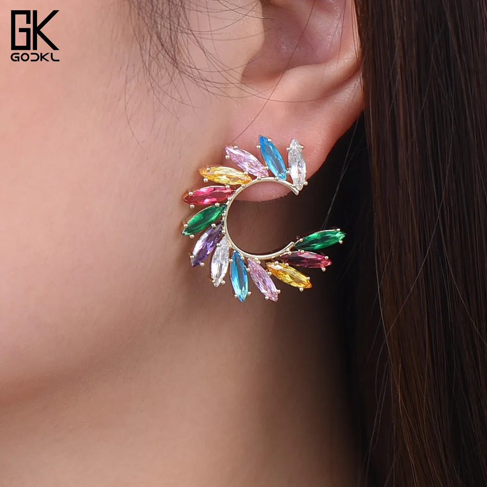 

GODKI Dainty Circle C Shape Cubic Zircon Stud Earrings For Women Wedding Engagement Party Fashion Statement Earrings Jewelry2018