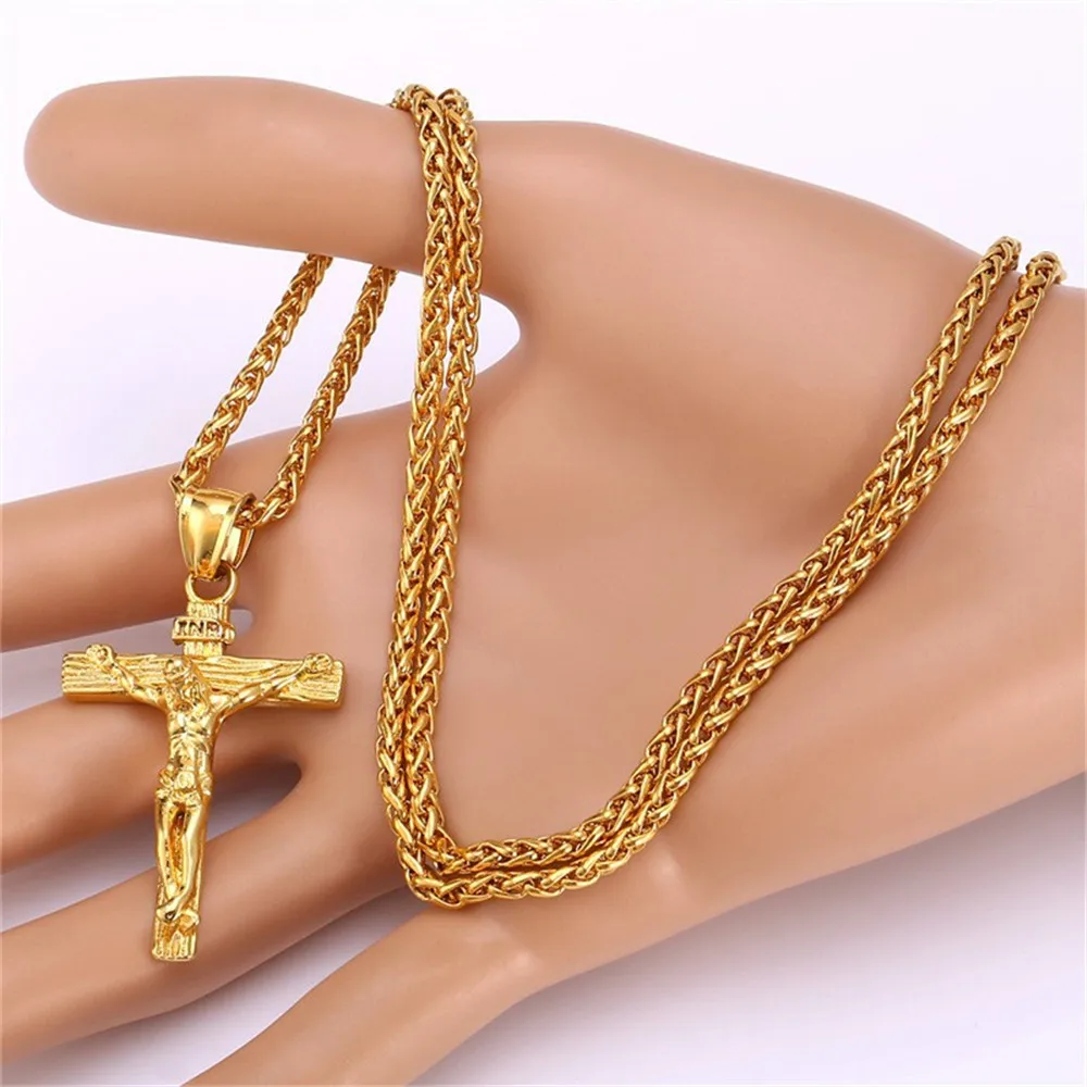 

Fashion Women Pendants Necklace Jesus Cross Pendant Necklace Men Stainless Steel Chains Christian Jewelry Gold Silver Dad Gifts