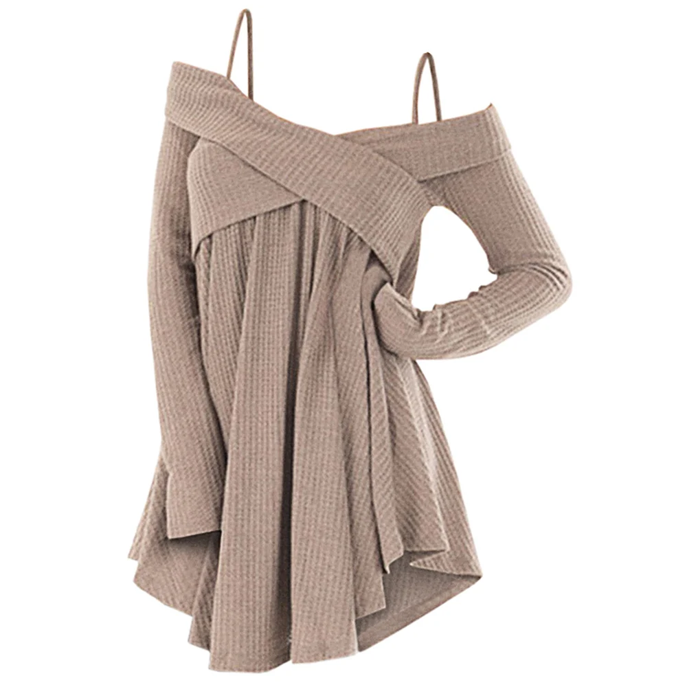 Bella philosophy, женский свитер, пуловер с открытыми плечами, перекрещивающиеся свитера,, длинный рукав, осенняя туника, свитер для женщин