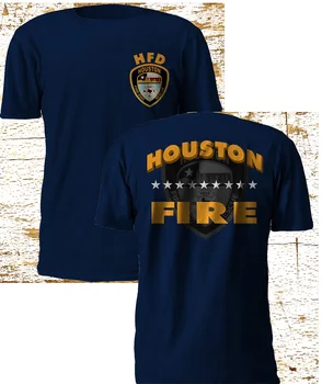 

New Houston Texas Firefighter Fire Brigade Service Navy T Shirt Double Side 2019 Funny Fashion Cotton Casual Printed Tee Shier