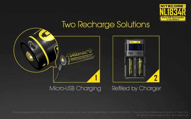 NITECORE NL1834R 3400 mAh высокопроизводительная микро-usb литий-ионная аккумуляторная батарея 12.24Wh 3,6 V Кнопка Топ 18650 защищенная батарея