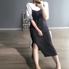 16 летняя новая стильная женская одежда из шифона, чистый цвет, большой размер, свободный комплект, низ, длинные подтяжки