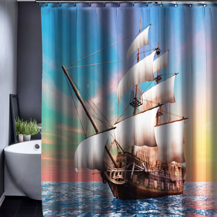 Sea Boat Shower Curtain Pattern Customized Shower Curtain Waterproof
