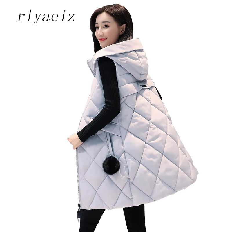RLYAEIZ модное женское пальто с капюшоном 2017 зимний теплый жилет средней длины