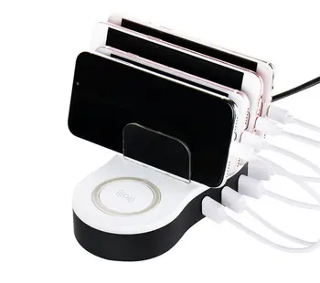 

5in1 Charging Hub Phone Holder Dock Stand w/4 USB + QI Wireless Charging Pad for iPhone X/8/8 Samsung Galaxy Note 9 8 S8 S8plus