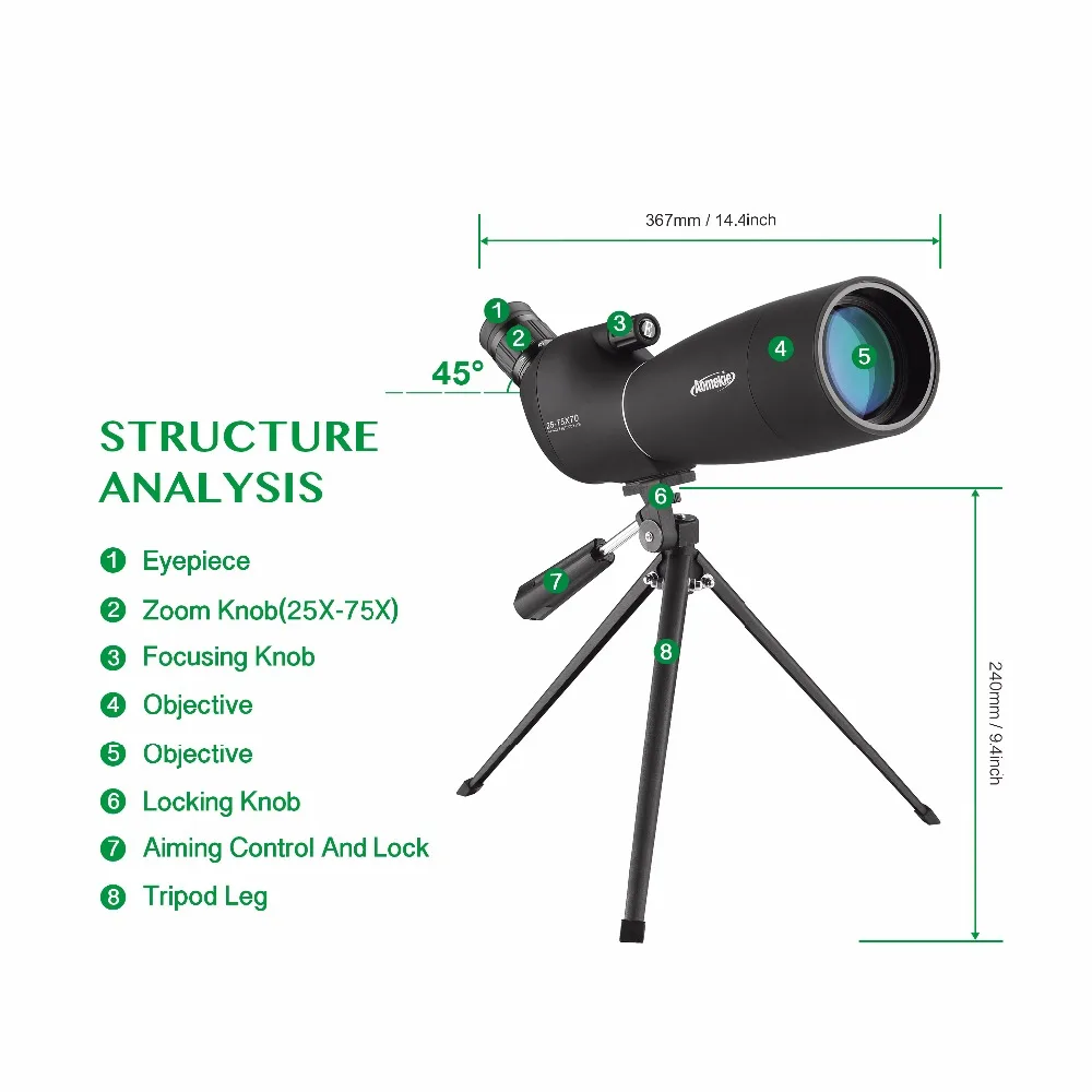 25-75X70 Zoom Зрительная труба со штативом дальнобойная мишень стрельба птица монокулярный прибор наблюдения телескоп HD Оптическое стекло объектив FMC