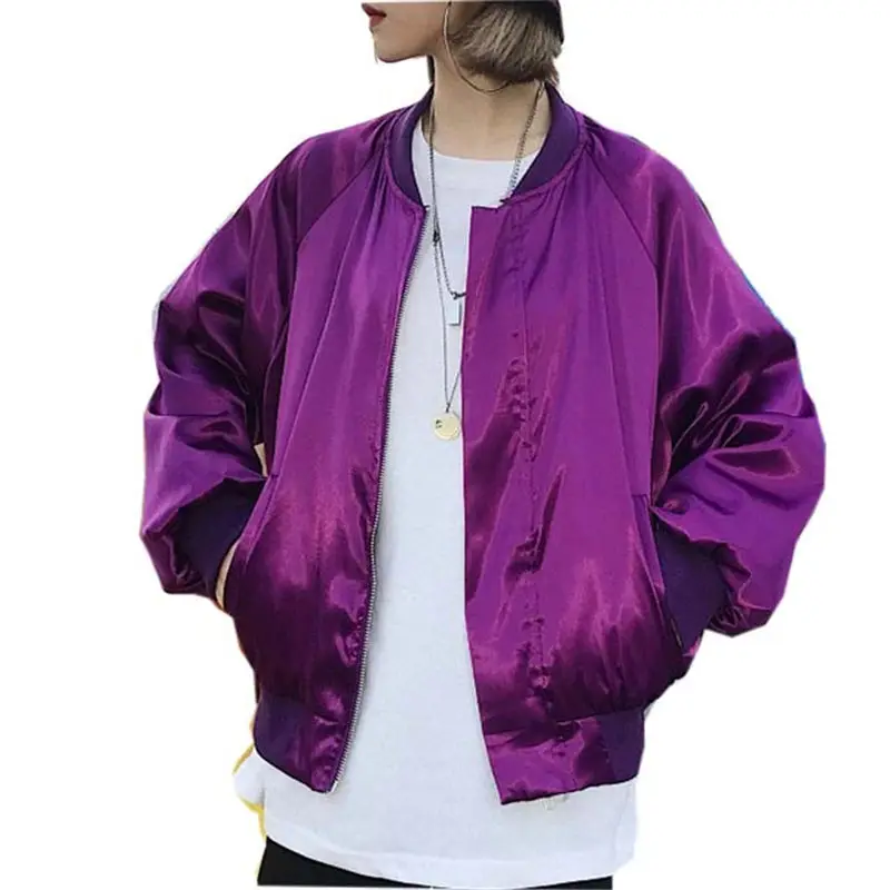 Harajuku Womens Autumn Winter Bomber Jacket Ladies Red Baseball Windbreaker Jackets Zipper Purple Basic Jacket Coat Outwear