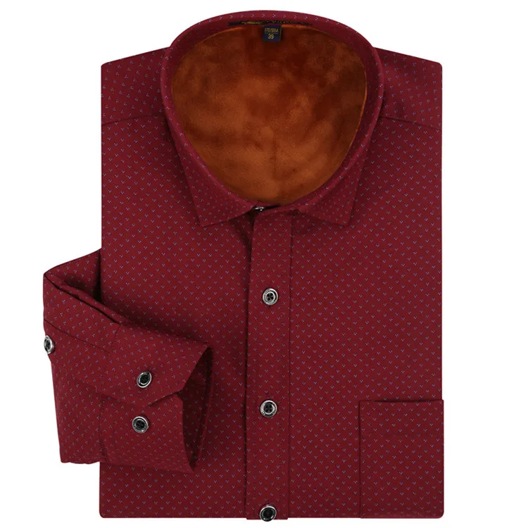 Высококачественные бархатные мужские зимние рубашки с длинным рукавом и принтом, повседневные теплые деловые рубашки в горошек, Мужская Китайская одежда PaulJones - Цвет: bn085