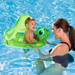 Милый мультфильм Зеленая лягушка формы Пластик утолщаются младенческой Мальчики плавать кольцо плавающей Детские тени солнца сиденья float