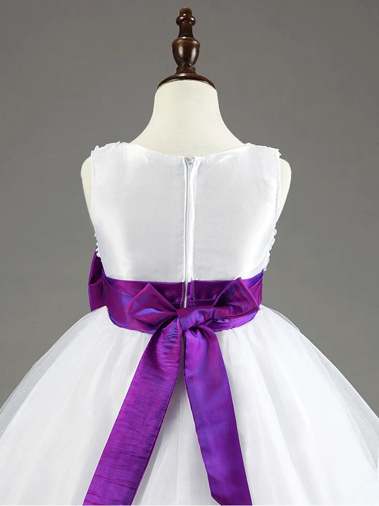 Новинка для девочек в цветочек платья с бантом и поясом фиолетовый Pageant Платья для церемонии причастия Платье для маленьких девочек на свадьбу Вечерние