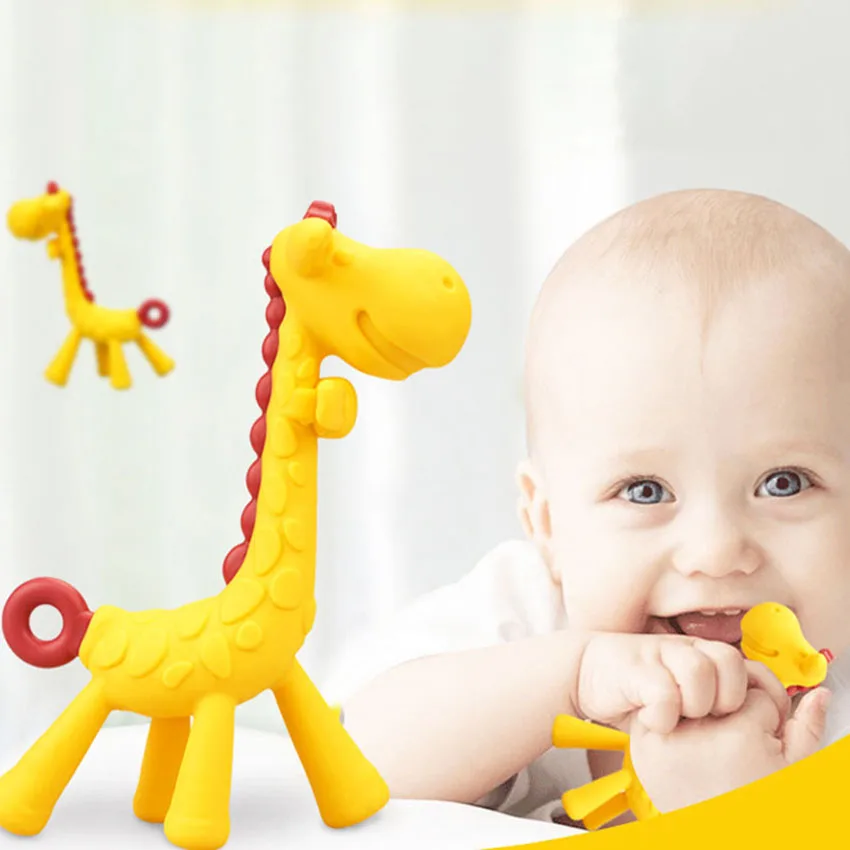 1 pcs Silicone Teethers Giraffe Cartoon Baby Ring Teether BPA Free Silicone Chew Charms Baby Teething Teeth Gift Toys