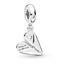 Fit Пандора браслет сердце бумага Самолет мотаться Шарм выгравированы с «Любовь в воздухе» DIY для женщин серебро 925 ювелирных изделий FL934