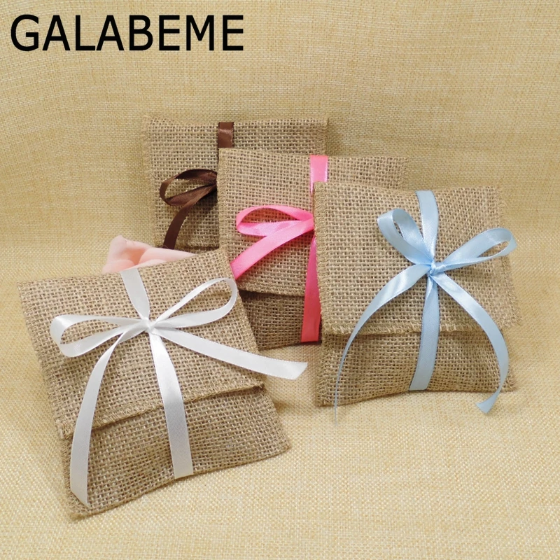 Us 31 45 15 Off Gagabeme 50pcs Lot Burlap Candy Bag Jute Gift Pouch Favor Bags With Ribbon Rustic Wedding Decor Vintage Decoration In