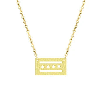 

10PCS Fashion Simple 3 Color Chicago Flag Necklace Pendant Four Star American USA City United States BFF Chain Necklaces Jewelry