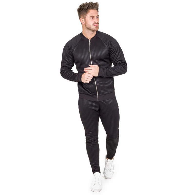 Sweatshirt Men Tracksuit Men Set Sweat New Brand Autumn Winter Fleece 2PCS Stand Collar Fleece Patchwork Casual Hoodie Men - Цвет: black