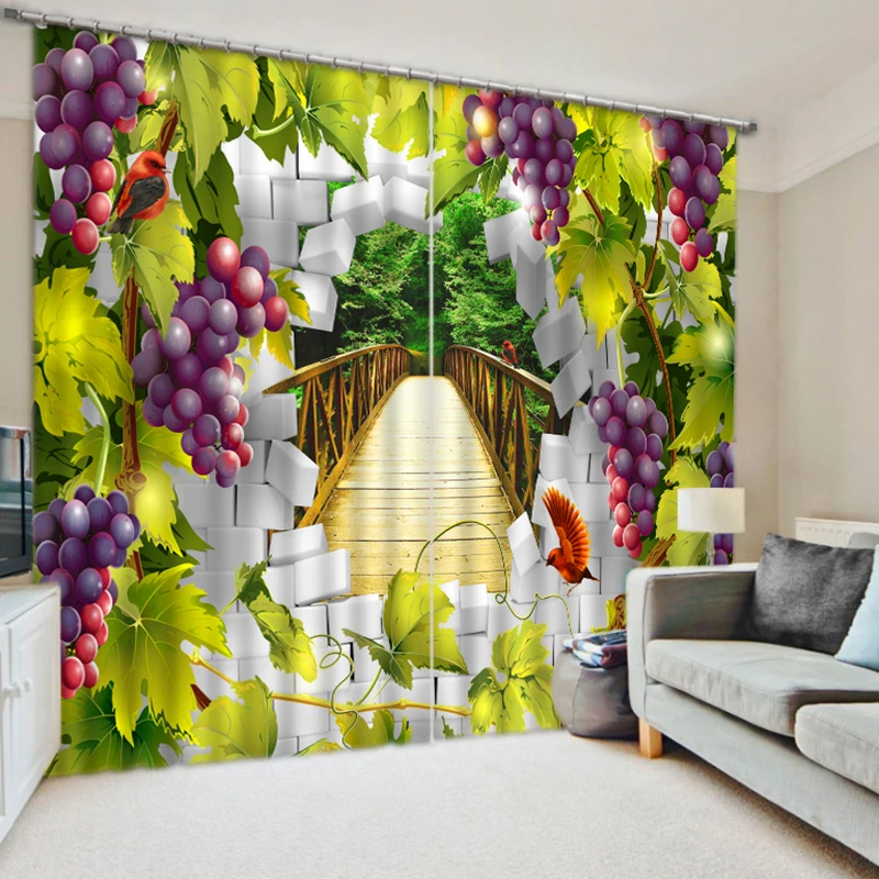 

Kitchen Curtain Luxury Blackout 3D Window Curtains Living Room Bedroom Drapes Cortinas Rideaux Customized size Grape pillowcase