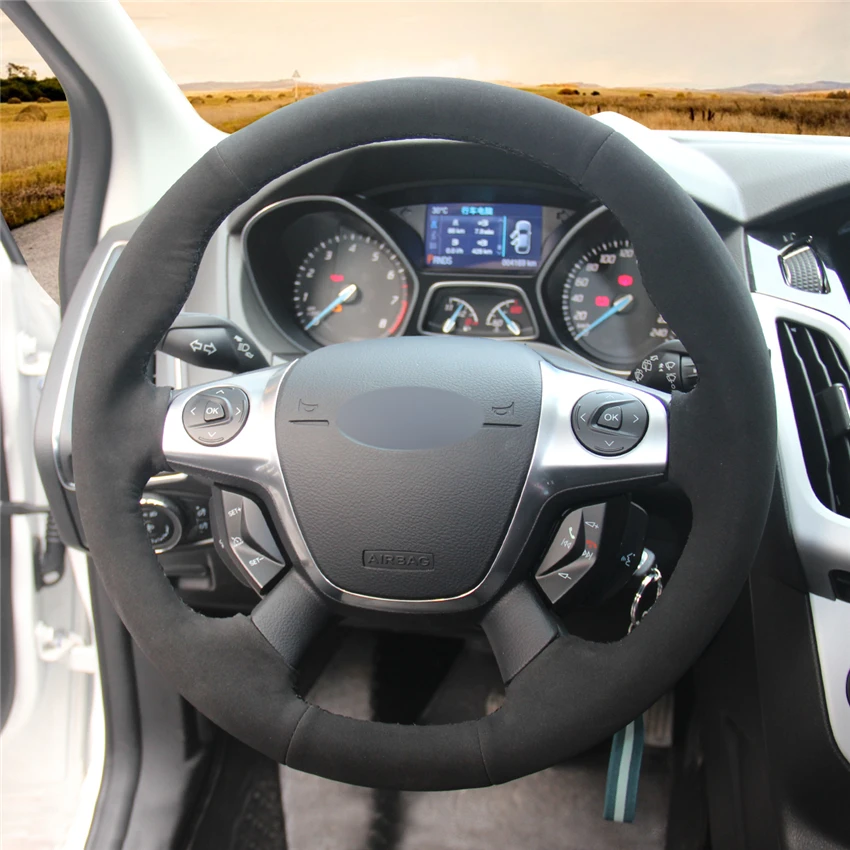 DIY черный замшевый Кожаный Автомобильный руль Крышка для Ford Focus 3 2012- KUGA Escape 2013- C-MAX 2011- аксессуары