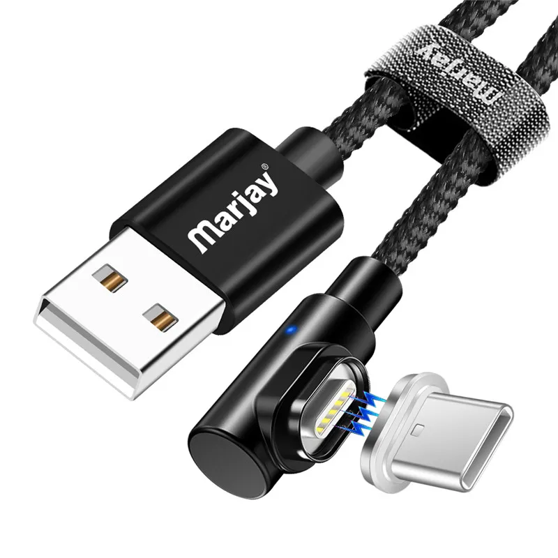 Магнитный кабель Marjay 90 градусов Micro usb type C для быстрой зарядки, магнитное зарядное устройство Microusb type-C для iphone Xs MAX xiaomi Usb-c - Цвет: Black Type C Cable