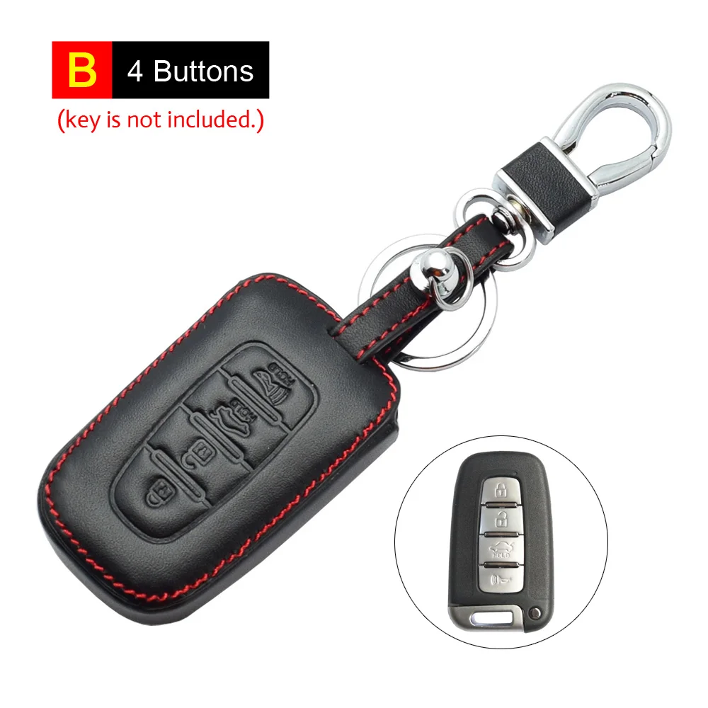 B - 4 Buttons Кожаный чехол для ключей для автомобиля hyundai Solaris Sonata Veloster Elantra IX35 I30 Kia Soul Sportage Sorento Forte дистанционный чехол-брелок - Название цвета: B - 4 Buttons