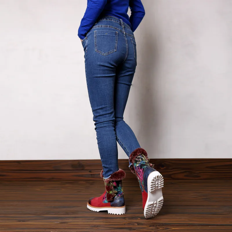 JINBEILEE 2019 New Sports Walking Shoes Female Rabbit Fur Leather Casual Super Comfortable Retro Soft Flat Snow Women's Boots