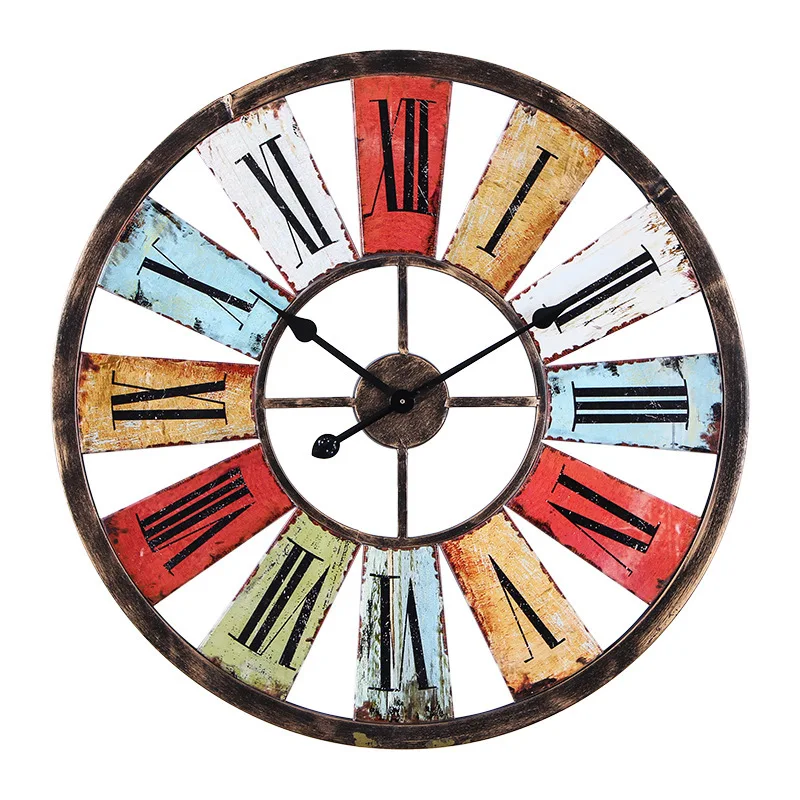 

Iron wall clock American country retro industrial bar coffee shop decorating old color metal wall decorations living room clock