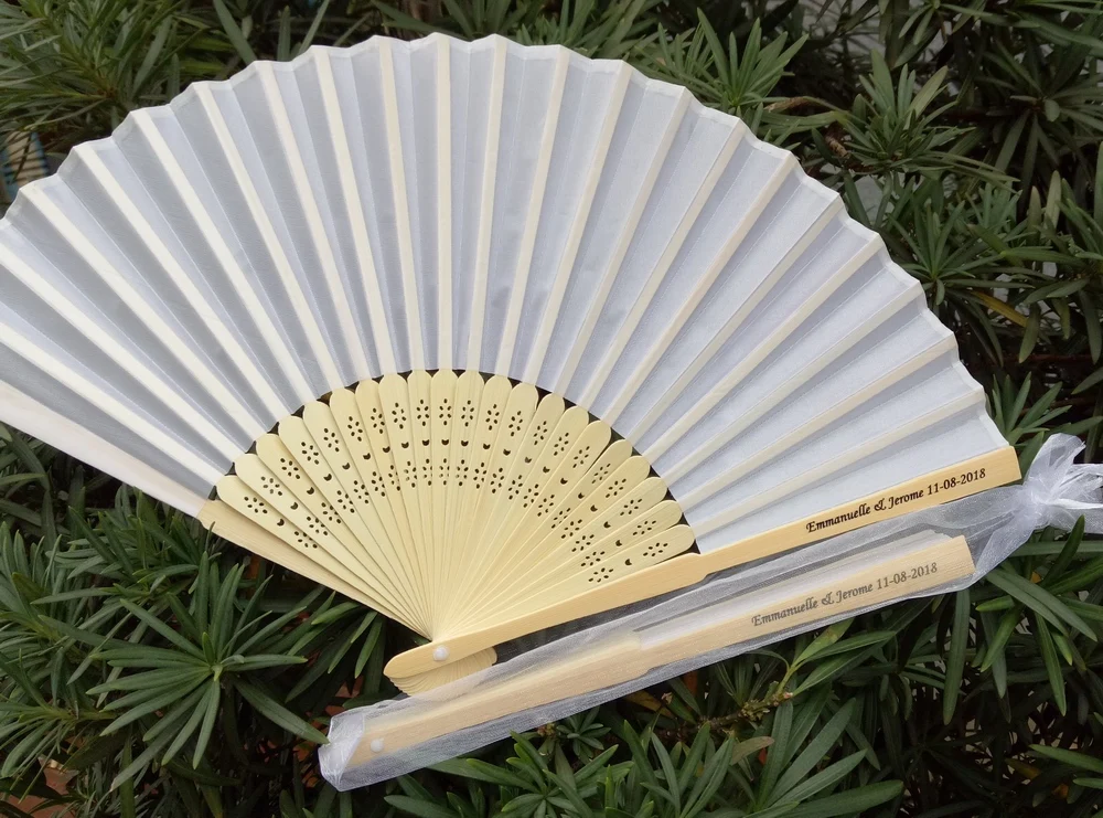 Wholesale 100 pcs/lot Elegant White Folding Silk Hand Fan with Organza