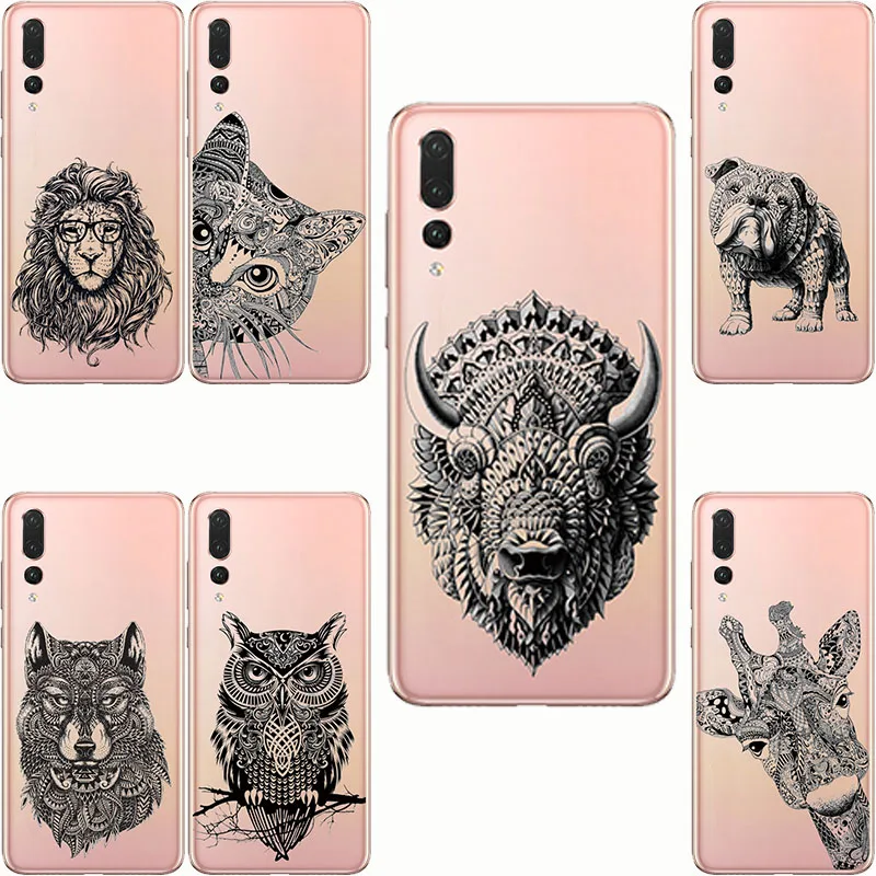 

Animal Totem Elephant Owl Giraffe Cat Pattern Design Soft Silicone Phone Cases Cover for huawei p10 p20 lite plus pro p8 p9