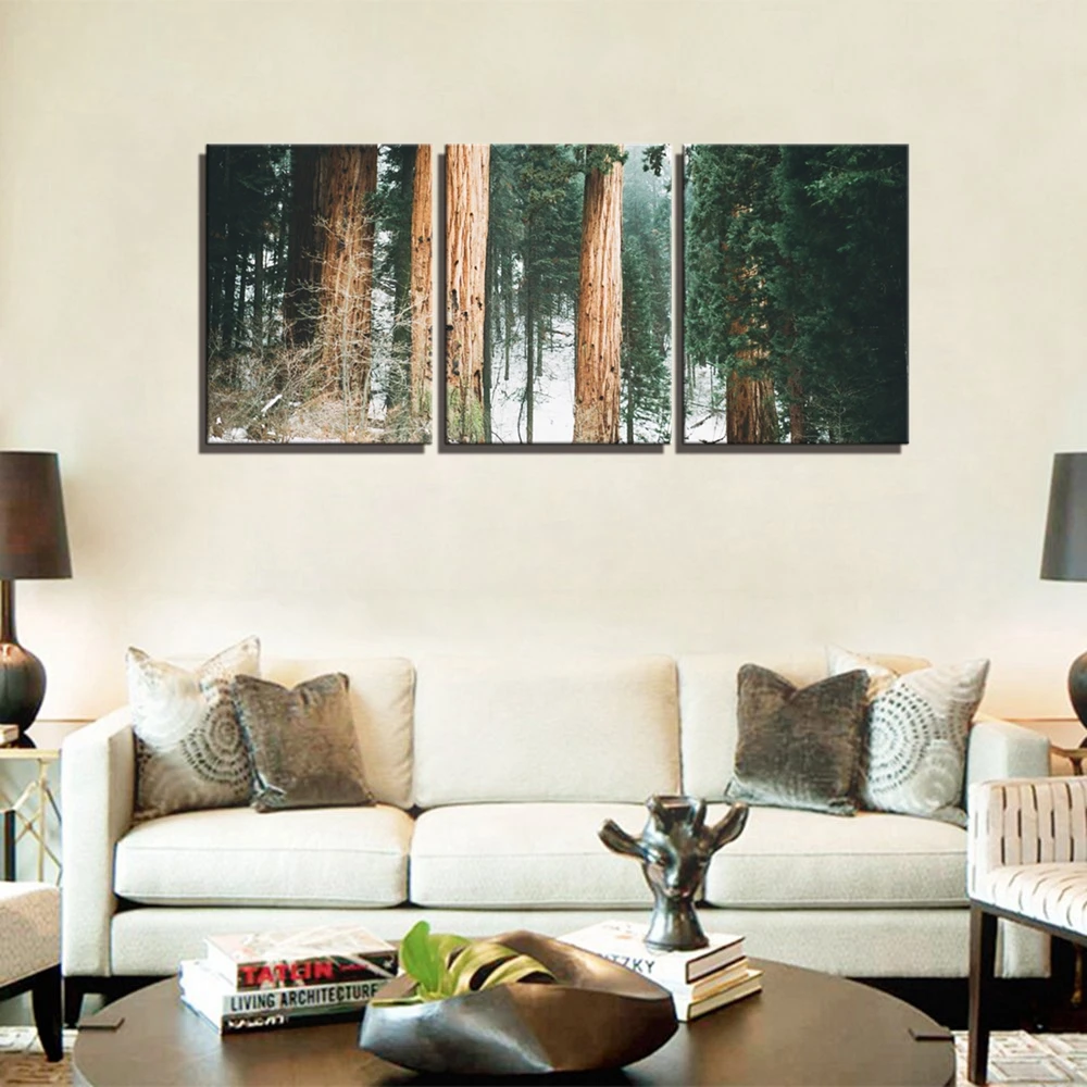 Winter Forest Trees Landscape Pictures for Living Room Wall Art Dining