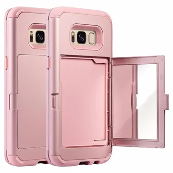

Phone Shell For Samsung Galaxy S8 Plus Hidden Mirror Credit Card Holder Case Cover S8plus Card Slot S8+ Hard Protective Case Bag