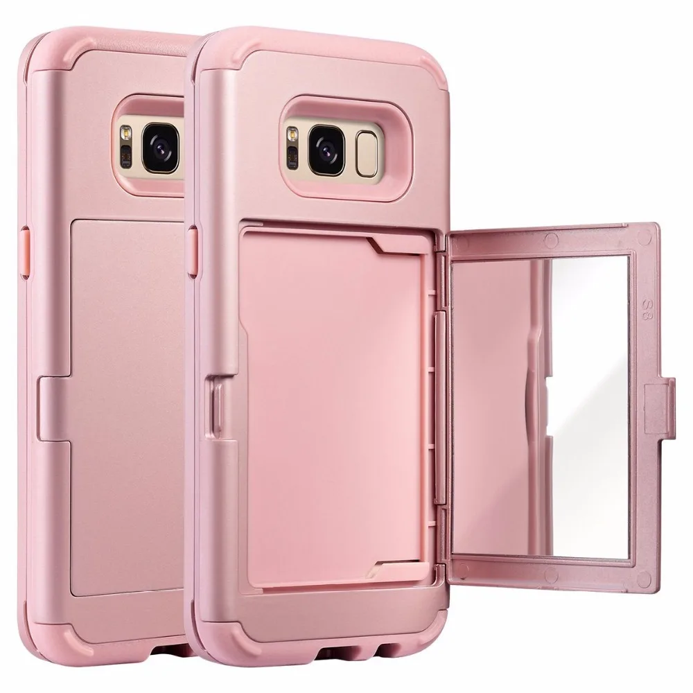 

Phone Shell For Samsung Galaxy S8 Plus Hidden Mirror Credit Card Holder Cases Cover with ID Card Slot S8+ Hard Protective Sleeve