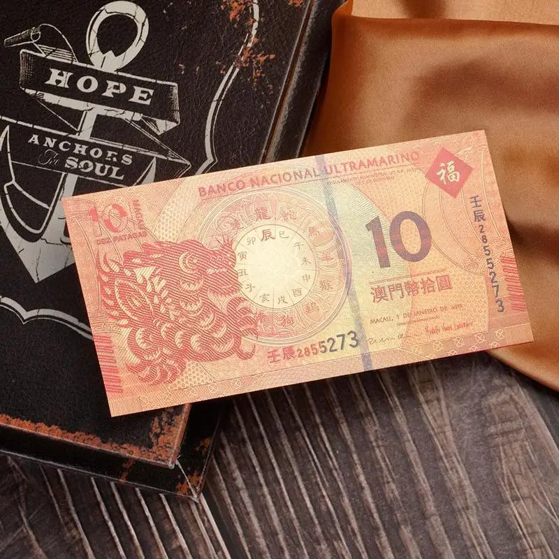 

10 Yuan Macao Banknotes Paper Money Gold Foil Commemorative Banknotes Paper Money Souvenir