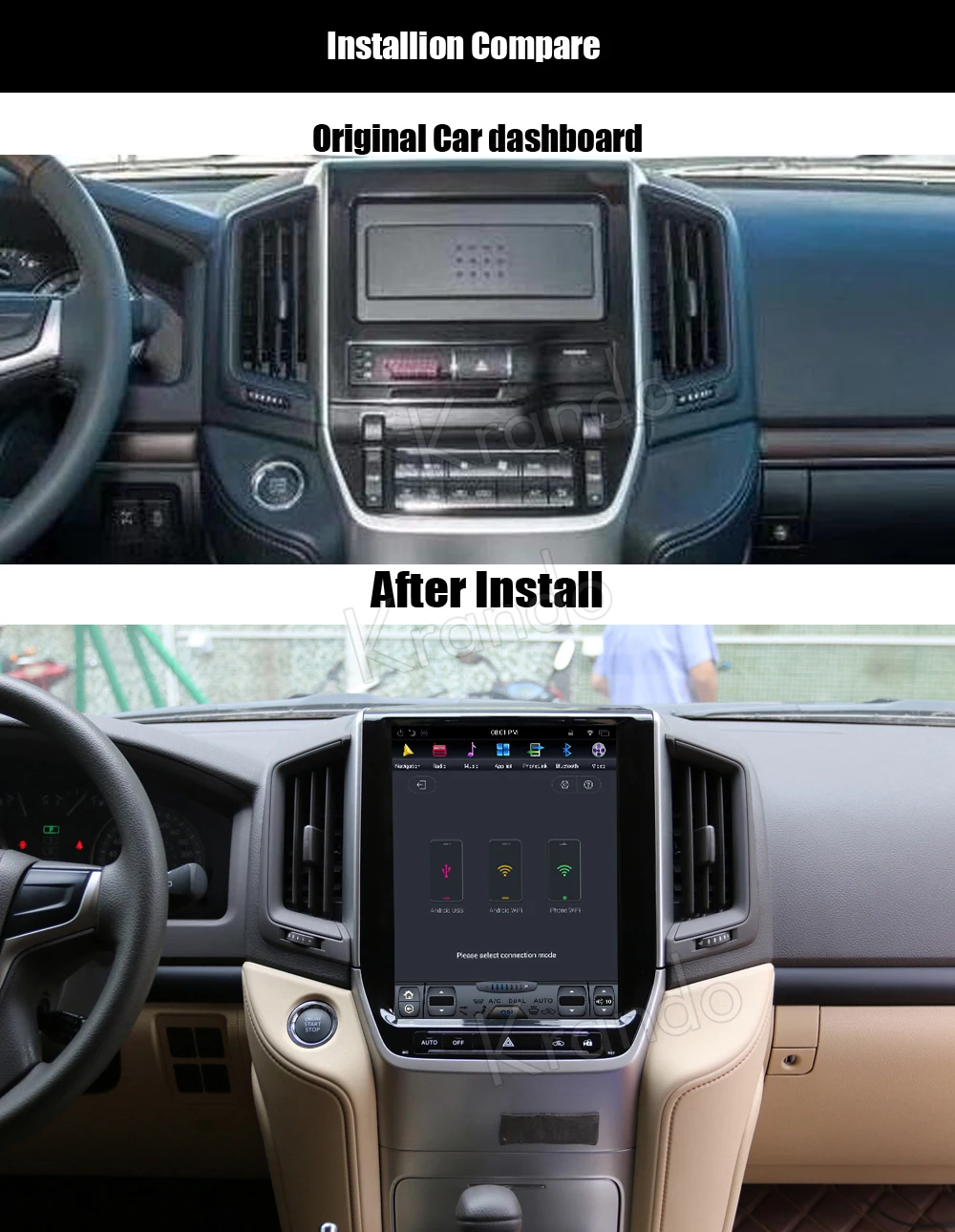 Clearance Krando Android 8.1 12.1" Vertical screen car audio radio player for Toyota Land Cruiser 2016+ GPS navigation with bluetooth 1