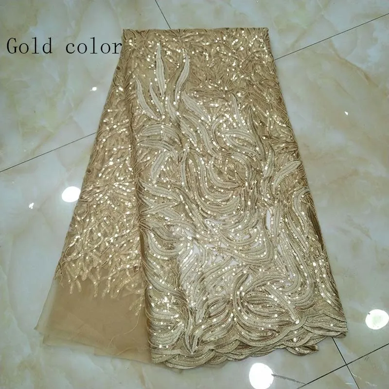 

New Design African Lace Fabric Nigerian Lace Fabric with Sequins French Net Lace Fabric 2019 High quality Gold for Wedding Dress