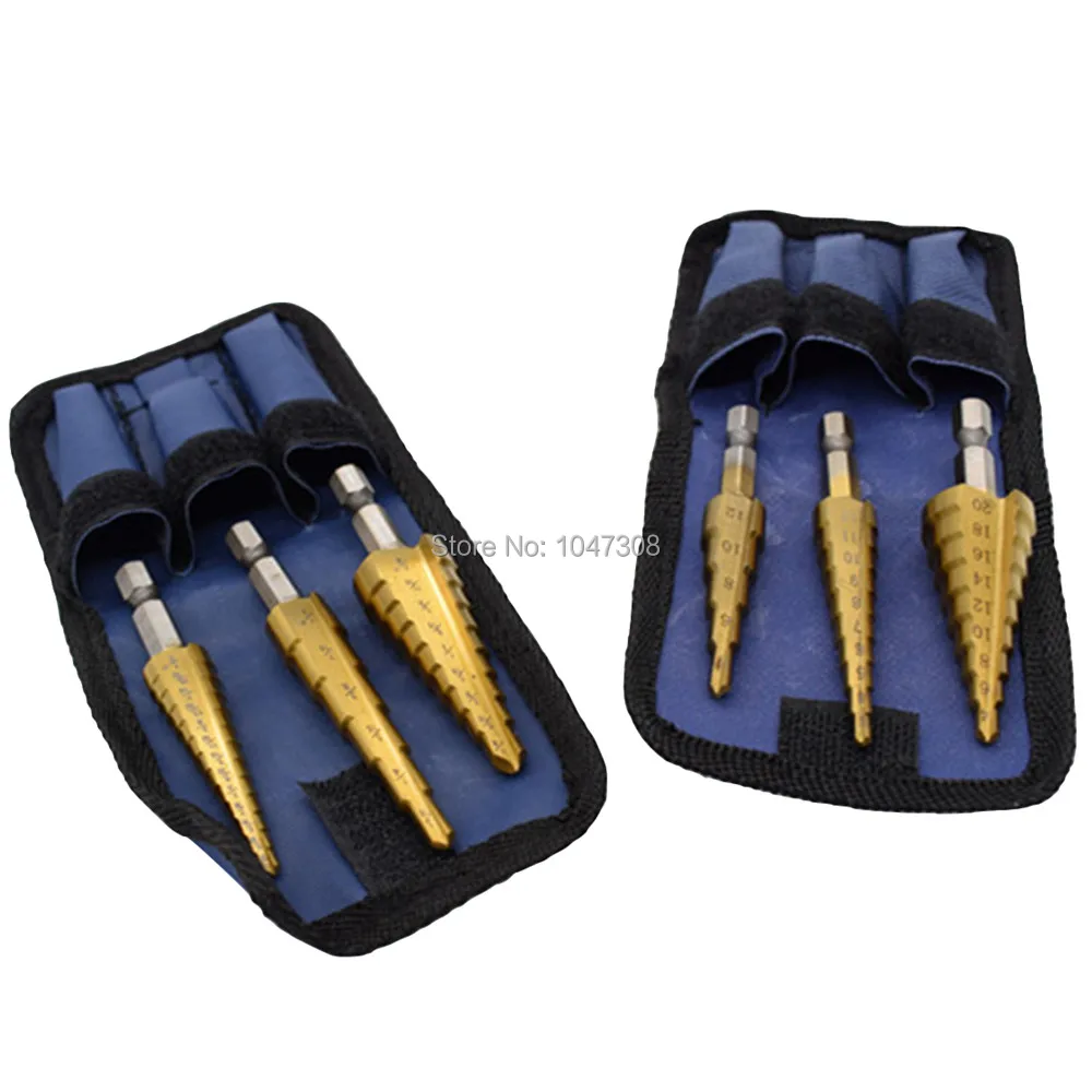 

3pcs SAE/Metric Large Hss Step Cone Drill Titanium Bit Set Hole Cutter Step Drill Bit with Storage Pouch